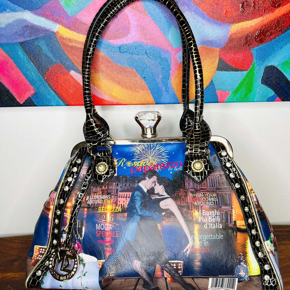 Rosacci Moda Milano Vintage-Style Frame Bag, Italian Magazine Motif - Picture 2 of 7